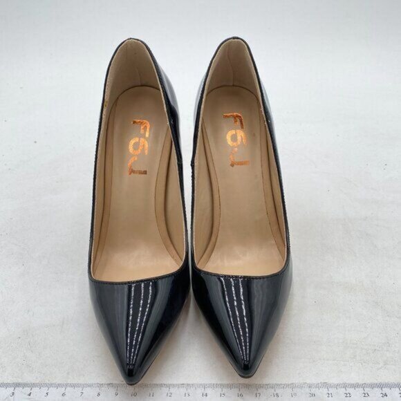 FSJ Black Pointed Toe Pumps High Heel Sexy Stiletto Office Cute Dress Shoes - Picture 3 of 8